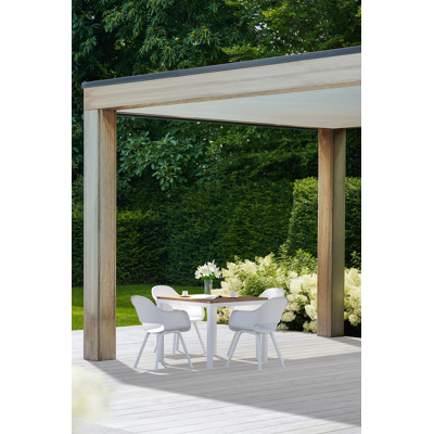 Feltro tuinset in wit aluminium en naturel teak tafelblad met 4 Artena tuinstoelen