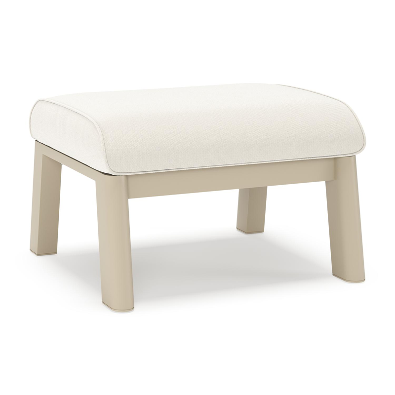 Cirello poef in beige aluminium met savane white all weather sunbrella® luxe kussen