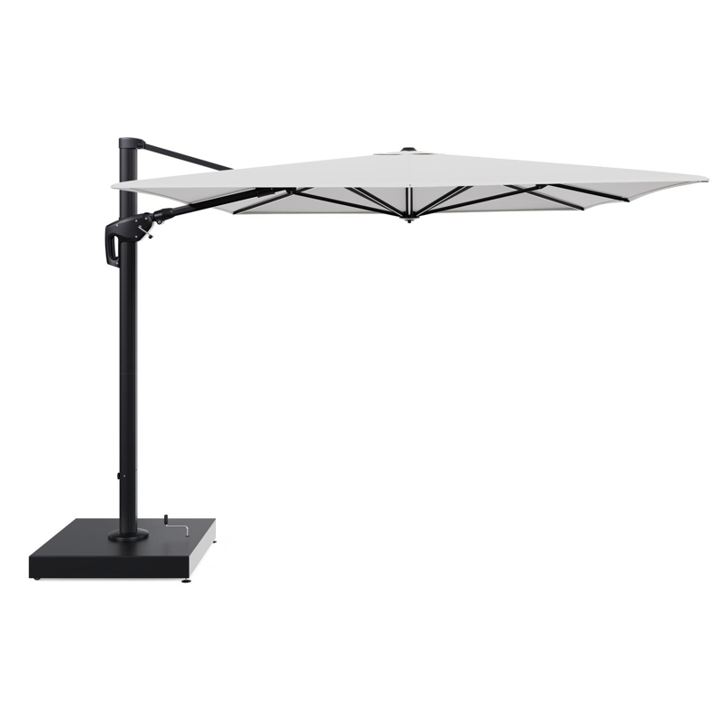 Minore zweefparasol met tiltfunctie in zwart aluminium en Soul Optik All Weather Solica parasoldoek - L1 400 x L2 300 cm met parasolvoet Minore 260 kg met wielen