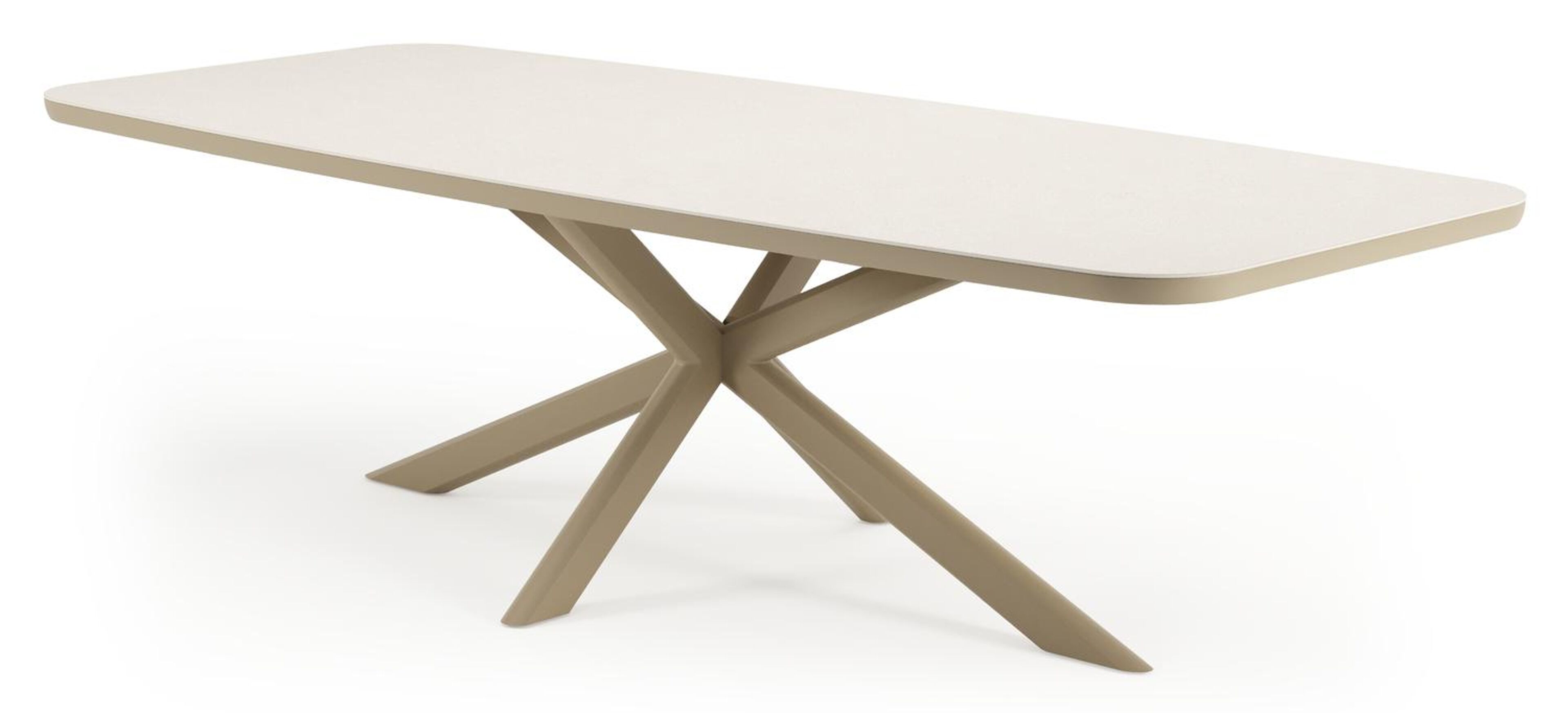 Ensemble de jardin Pamplona en aluminium beige et sintered stone crema minerale avec 6 chaises de jardin empilable Zamora