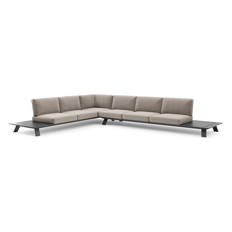 Cesano loungehoek in zwart aluminium met savane coconut all weather Sunbrella® luxe kussen