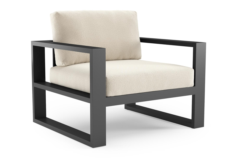 Verato loungestoel in zwart aluminium met althea off white all weather cosytica kussen