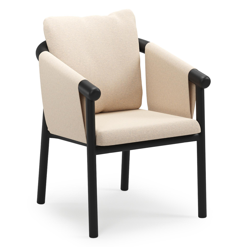 Amico stapelbare tuinstoel in zwart aluminium met stoelkussen in All Weather Sunbrella® Luxe Heritage Papyrus