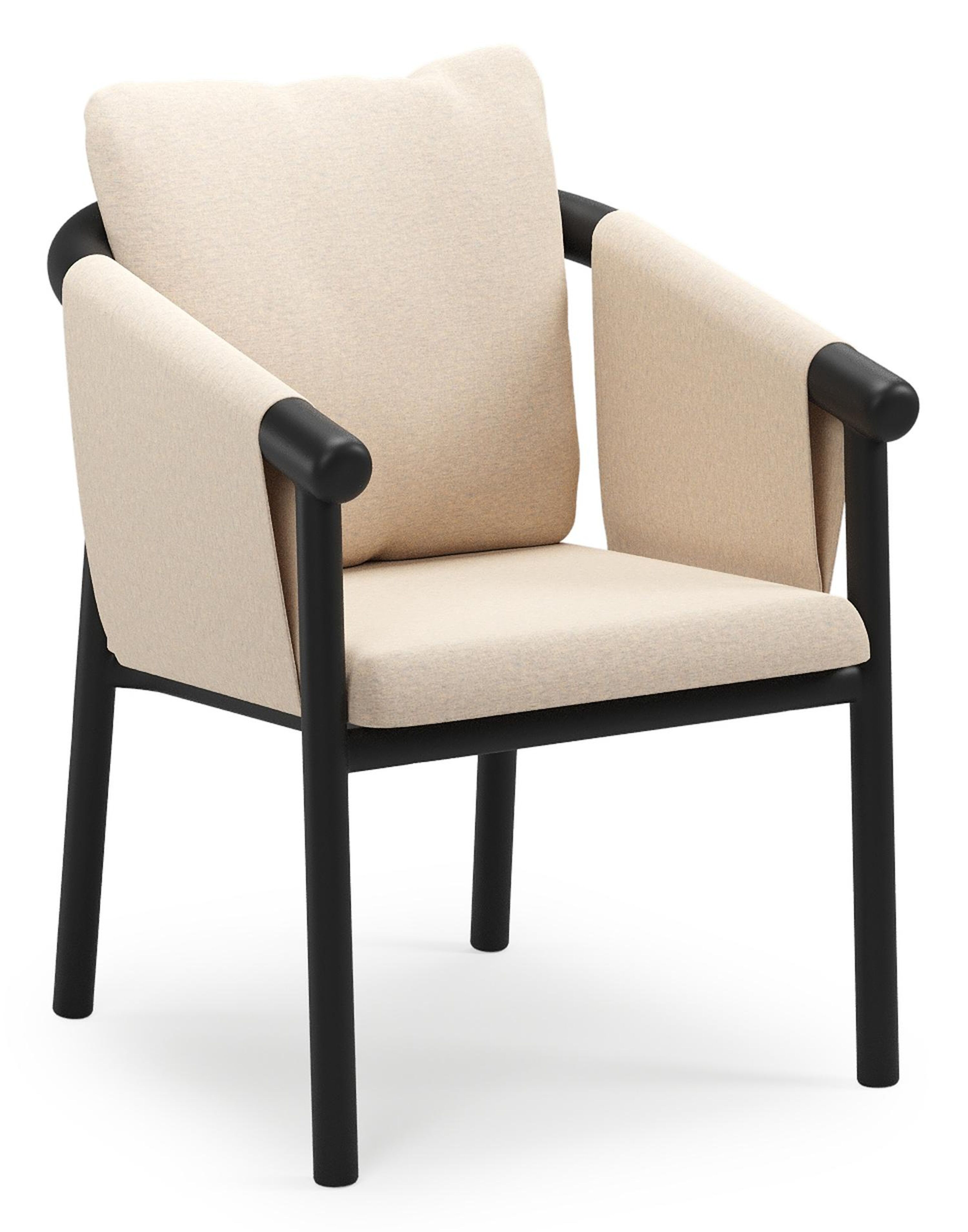 Amico stapelbare tuinstoel in zwart aluminium met stoelkussen in All Weather Sunbrella® Luxe Heritage Papyrus