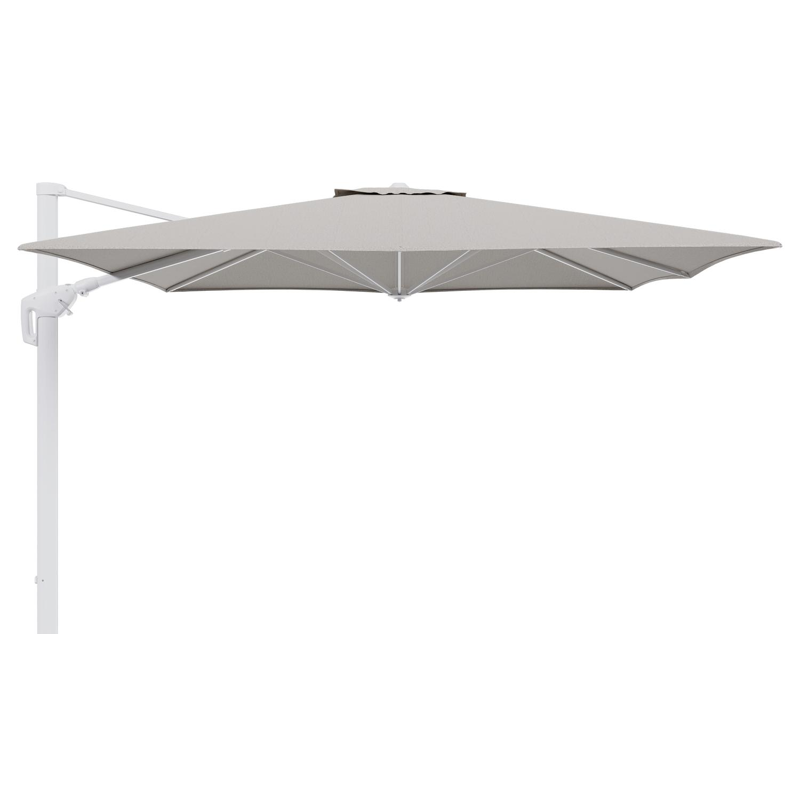 Parasol pendant Minore avec fonction tilt en aluminium blanc et toile de parasol en All Weather Solica Firenze Sand  - Lg.1: 350 x Lg.2: 350 cm (sans pied de parasol