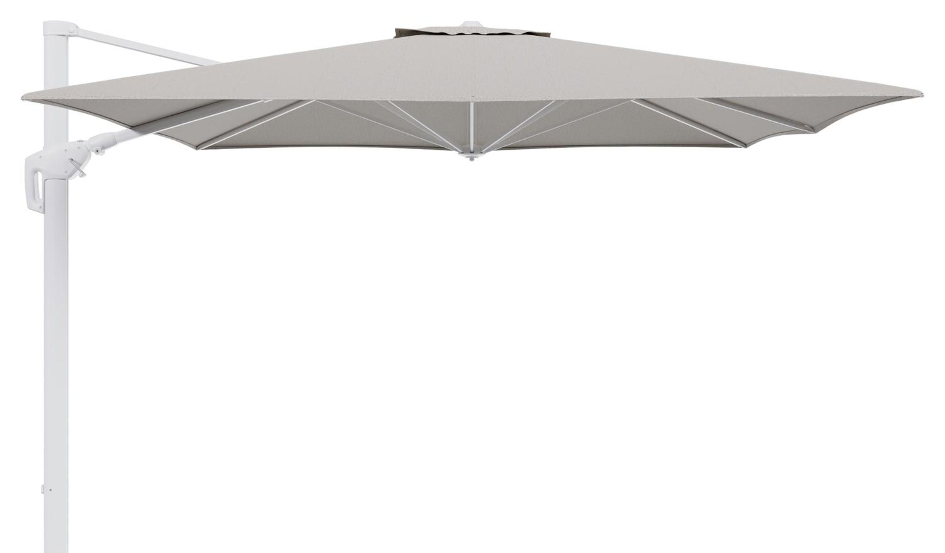 Minore zweefparasol tiltfunctie in wit aluminium en parasoldoek in All Weather Solica Firenze Sand  - L1 350 x L2: 350 cm (zonder voet) (zonder voet)
