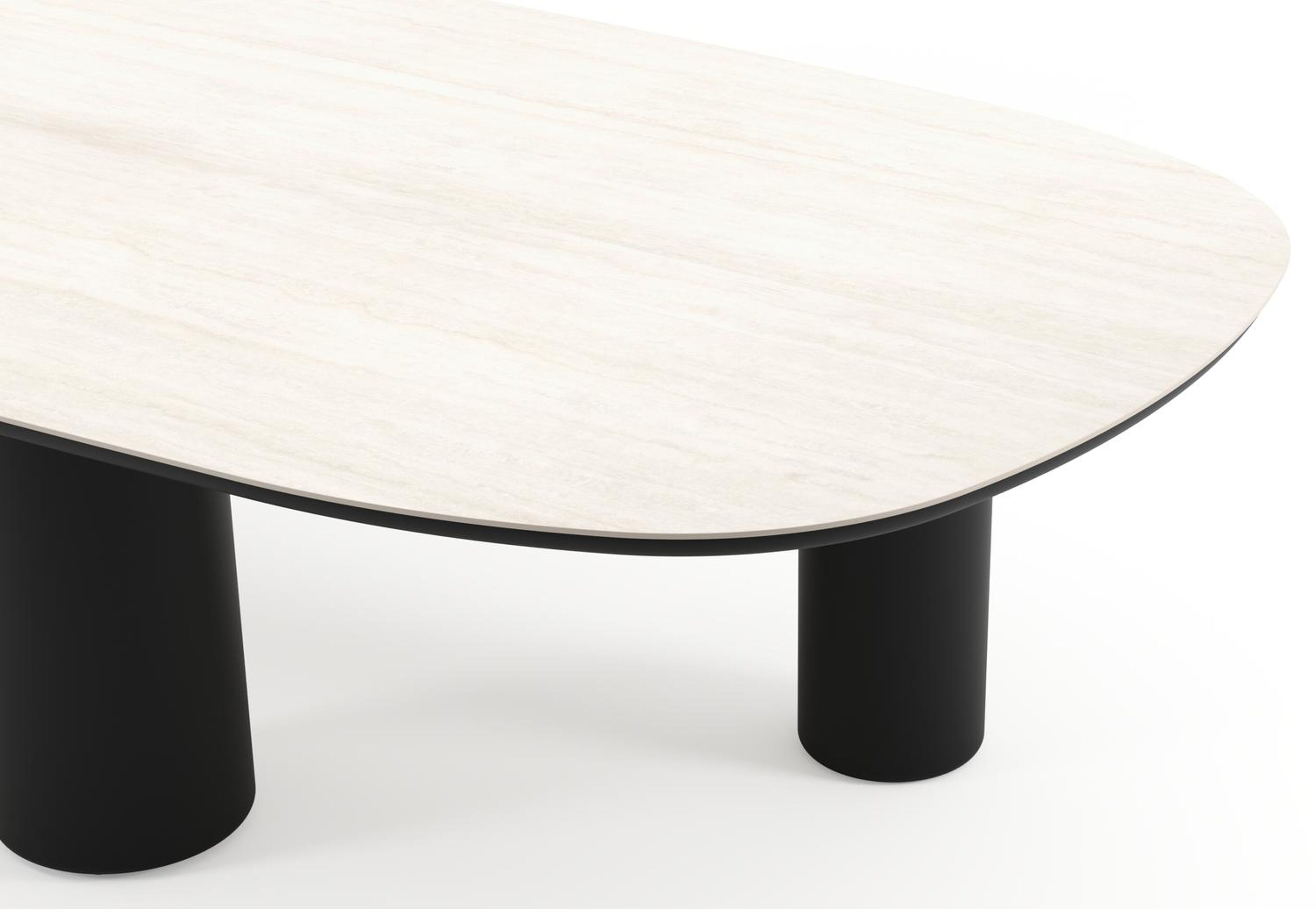 Amico tuintafel bombo xl in zwart aluminium en volkeramiek Travertino Bianco - L 320 x B 148 x H 74 cm