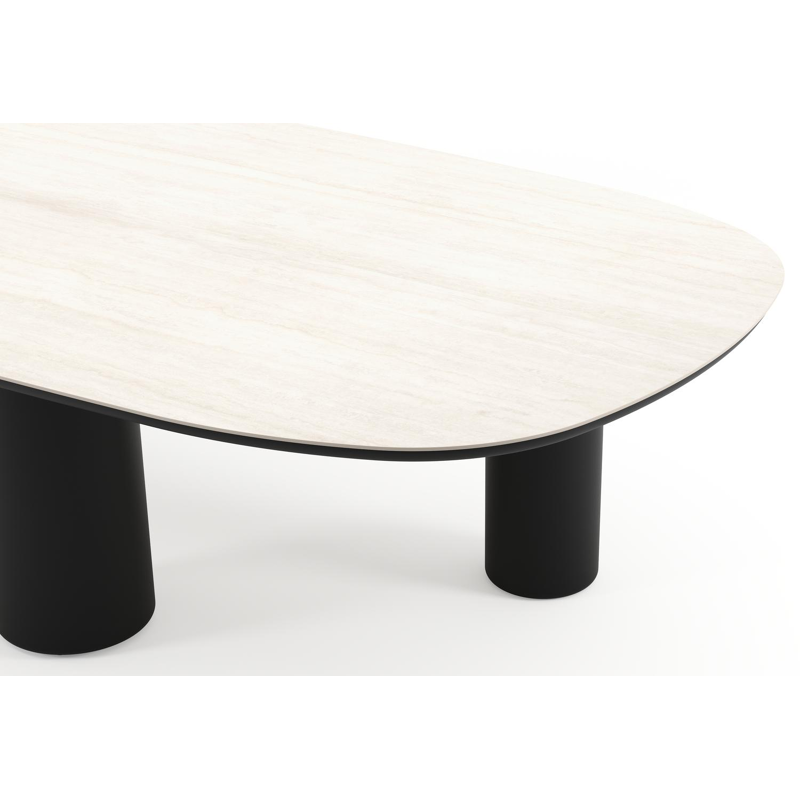 Amico tuintafel bombo xl in zwart aluminium en volkeramiek Travertino Bianco - L 320 x B 148 x H 74 cm