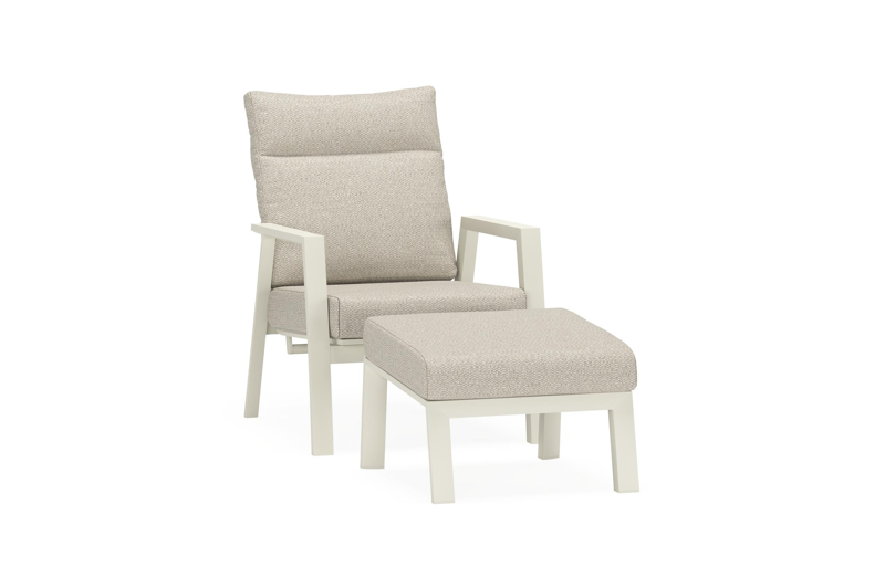Avila loungestoel 1-zit + poef in beige aluminium met twilight granite weather+ softtouch kussen