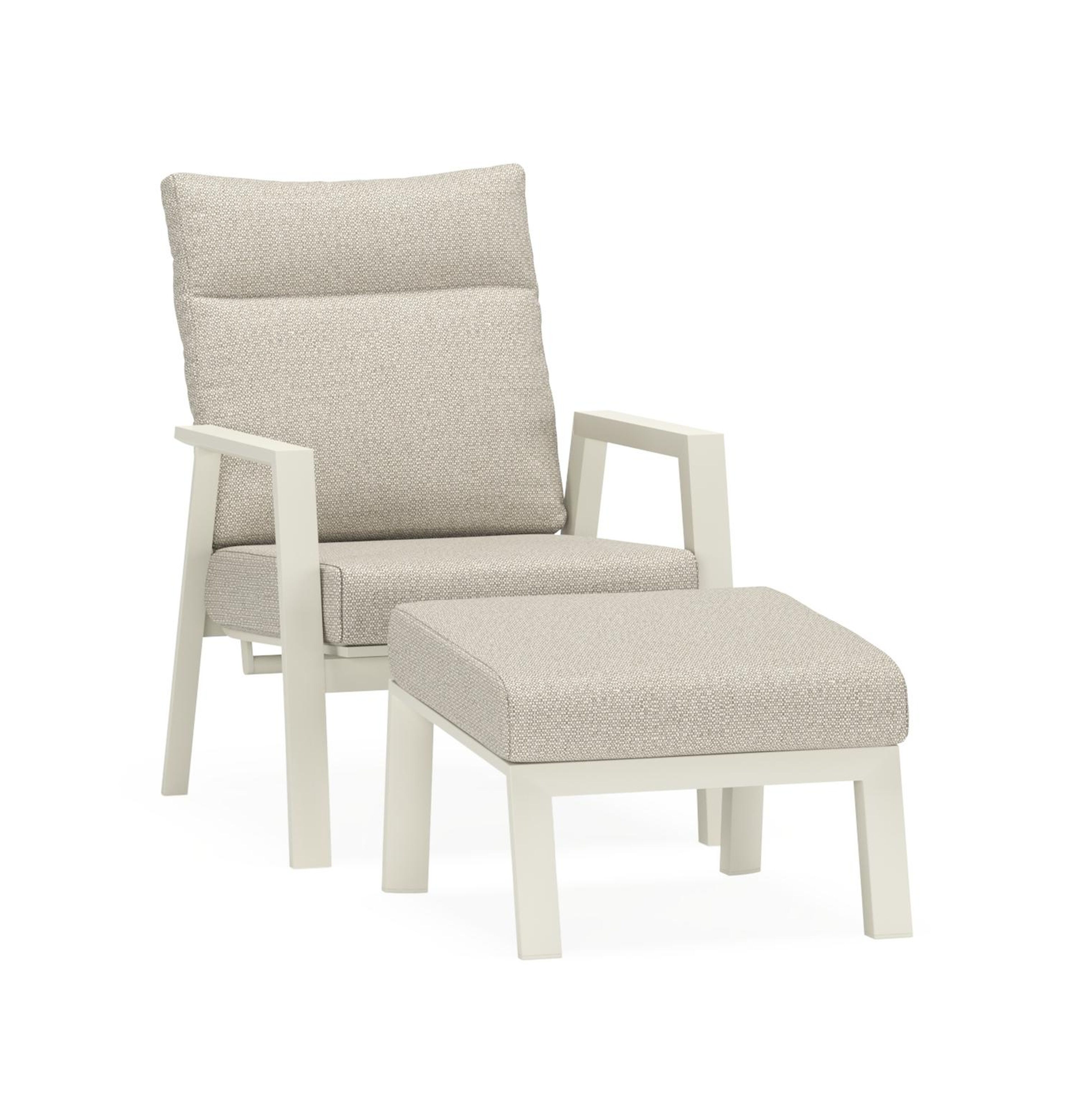 Avila loungestoel 1-zit + poef in beige aluminium met twilight granite weather+ softtouch kussen