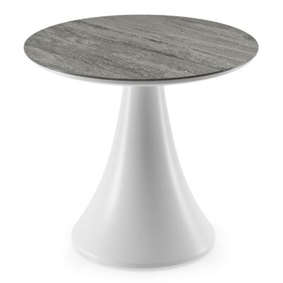 Fano low dining low dining loungetafel rond in wit aluminium en volkeramiek Aspen Grey - Dia. 65 x H 55 cm