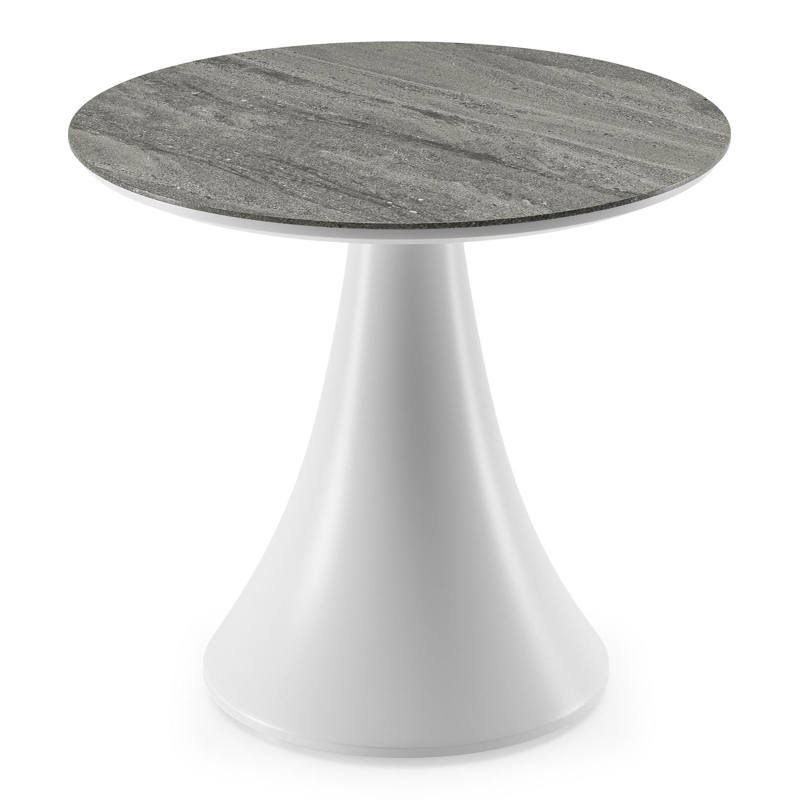 Fano low dining low dining loungetafel rond in wit aluminium en volkeramiek Aspen Grey - Dia. 65 x H 55 cm