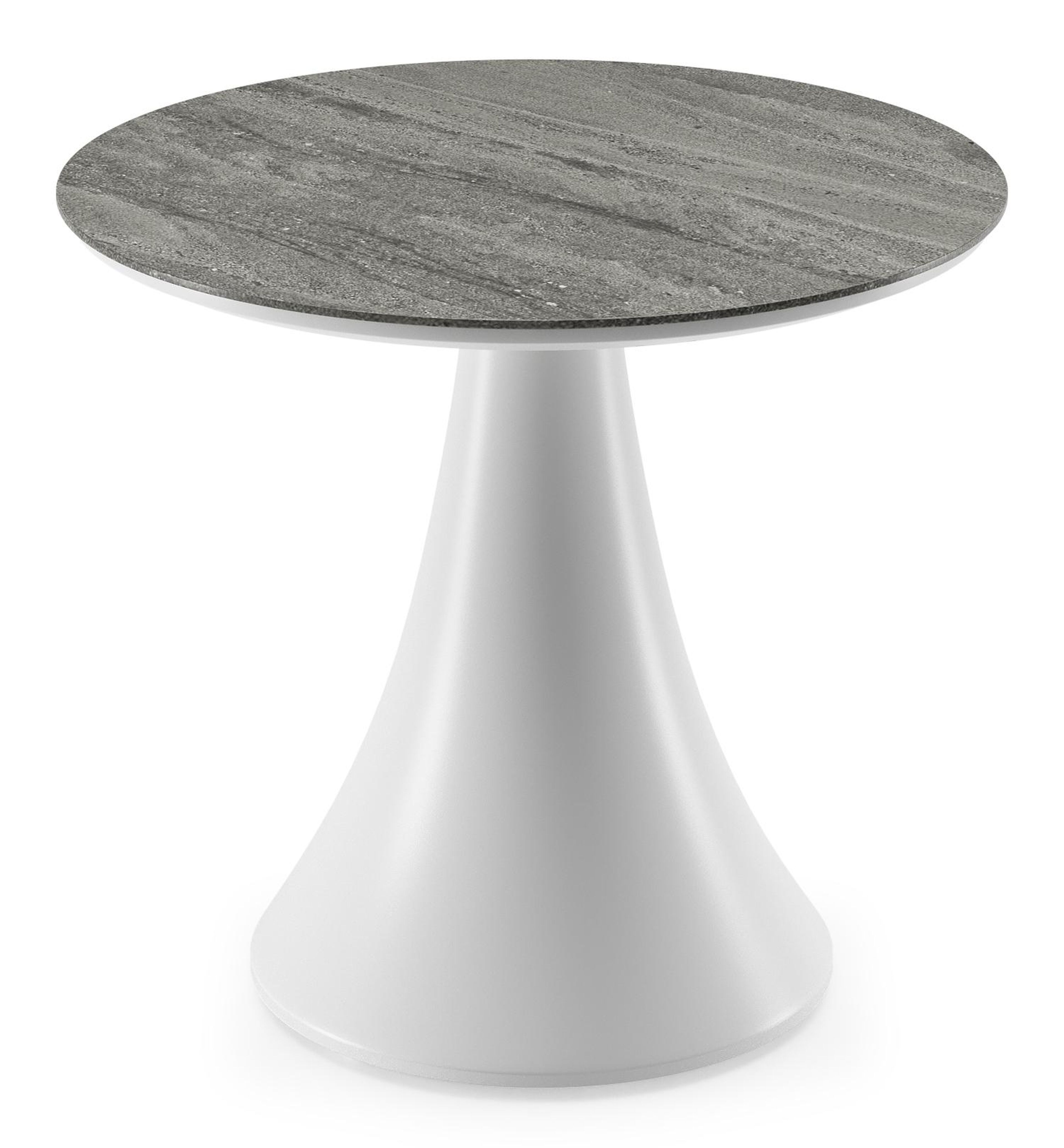 Fano low dining low dining loungetafel rond in wit aluminium en volkeramiek Aspen Grey - Dia. 65 x H 55 cm