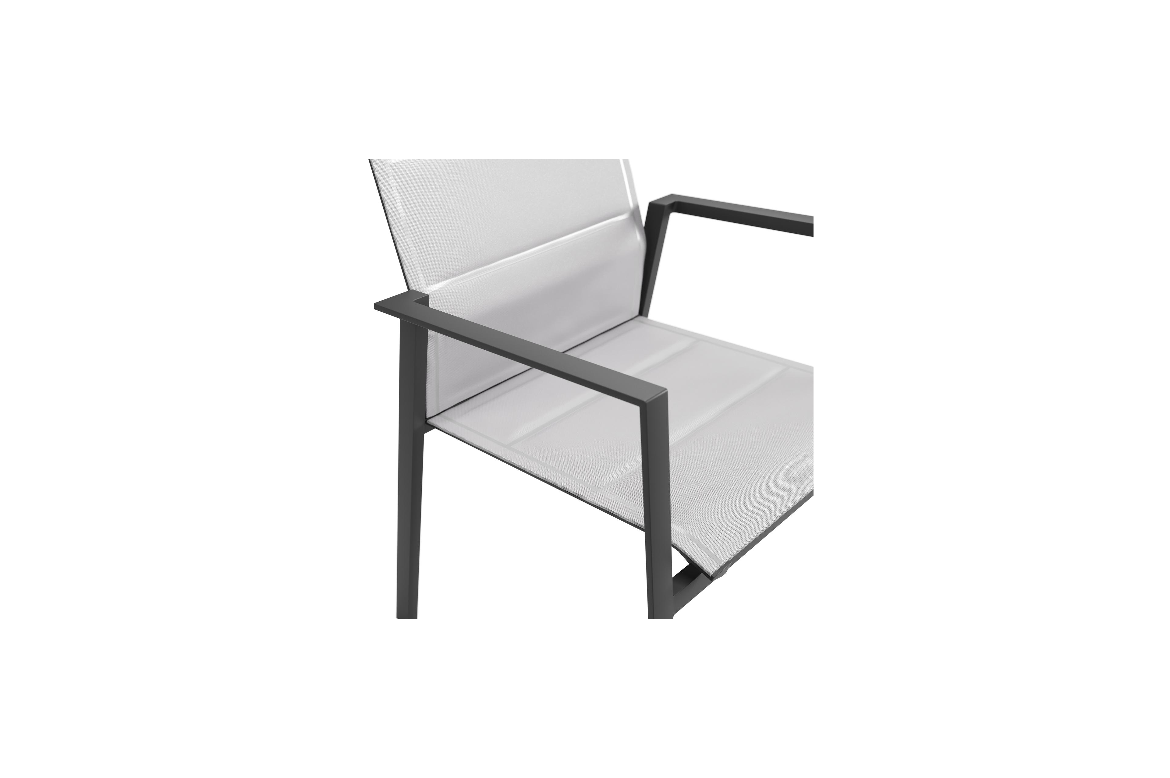 Cirello stapelbare tuinstoel in zwart aluminium en grijs comfort textilene