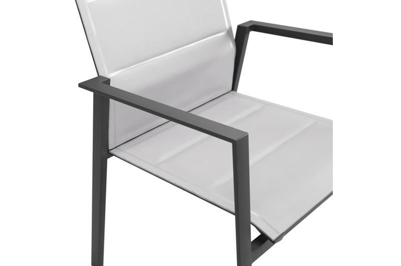 Cirello stapelbare tuinstoel in zwart aluminium en grijs comfort textilene