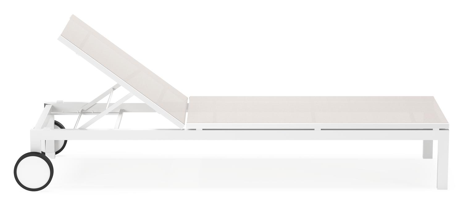 Chaise longue réglable Caravelle en aluminium blanc et textilène simple beige