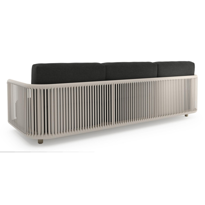 Organo loungebank 3-zit in beige aluminium en beige verticaal geweven luxe vlakke rope met chartres sooty all weather sunbrella® luxe kussen