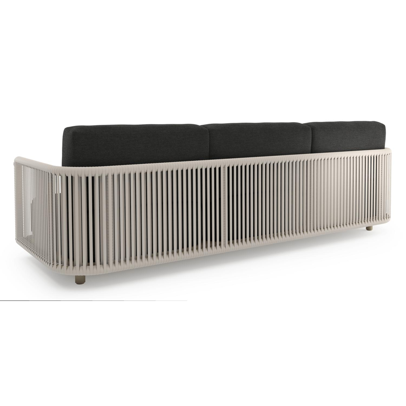 Organo loungebank 3-zit in beige aluminium en beige verticaal geweven luxe vlakke rope met chartres sooty all weather sunbrella® luxe kussen