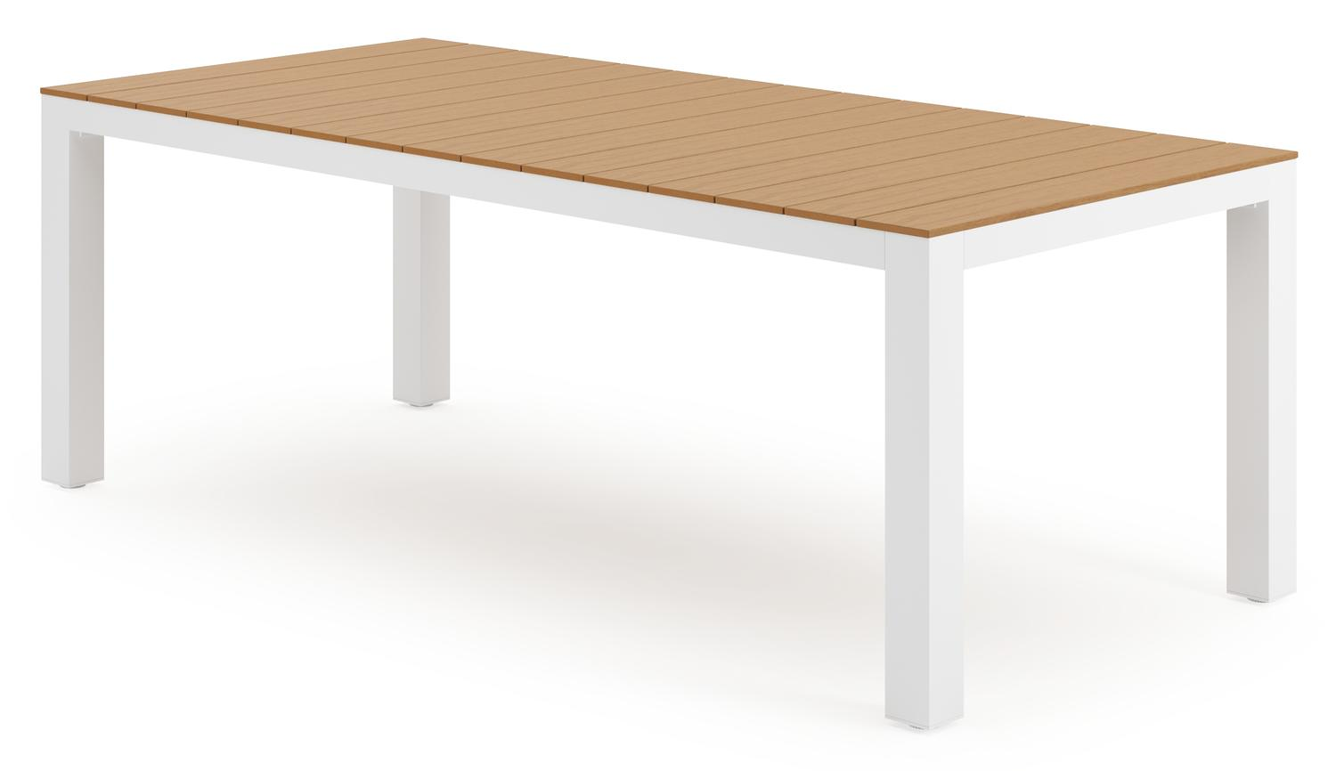 Table de jardin Calzo en aluminium blanc et polywood - Lg 220 x Larg. 100 x H 74 cm