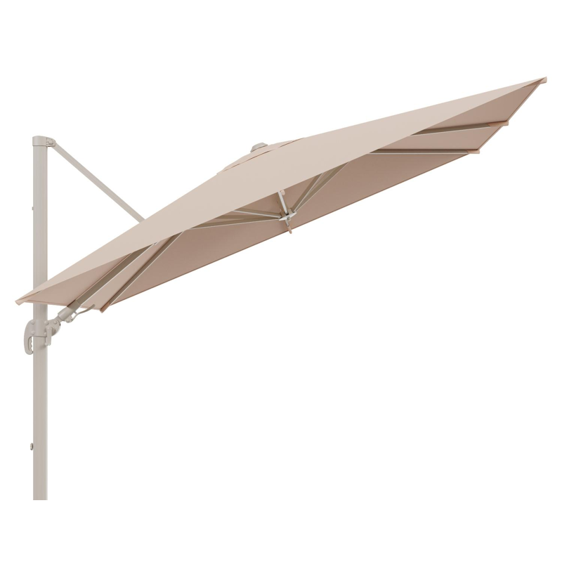 Avola zweefparasol met tiltfunctie in beige aluminium en All Weather Sunbrella Premium Natte Linen Chalk parasoldoek - L 1 200 x L2 300 cm (zonder voet)