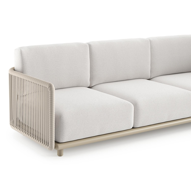 Salon de jardin Organo en aluminium beige et corde luxe plate tissée verticalement beige et coussin en all weather Solica soul optik