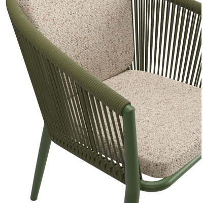 Orso tuinstoel in groen aluminium en groen verticaal geweven ronde rope met zitkussen in All Weather Cosytica Bora Jungle