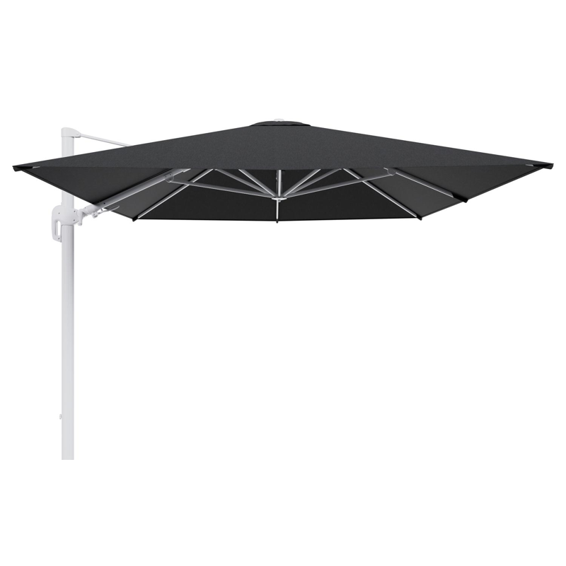 Parasol pendant Rufina avec fonction tilt en aluminium blanc et toile de parasol en All Weather Sunbrella® Luxe Chartres Sooty  - Lg.1 400 x Lg.2 300 cm (sans pied de parasol
