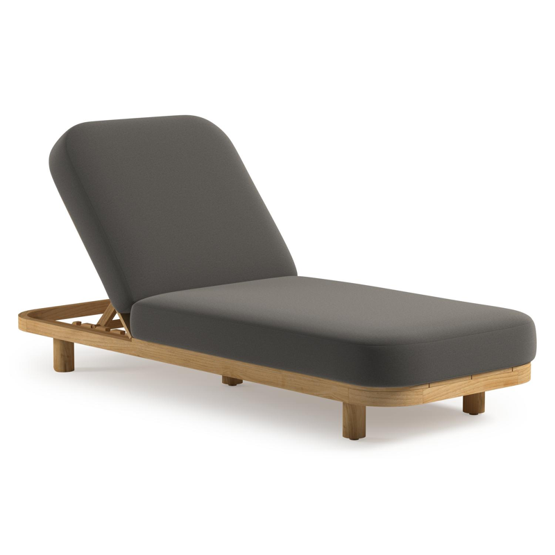 Donato verstelbaar ligbed in teak met All Weather Sunbrella® luxe natte dark taupe kussen