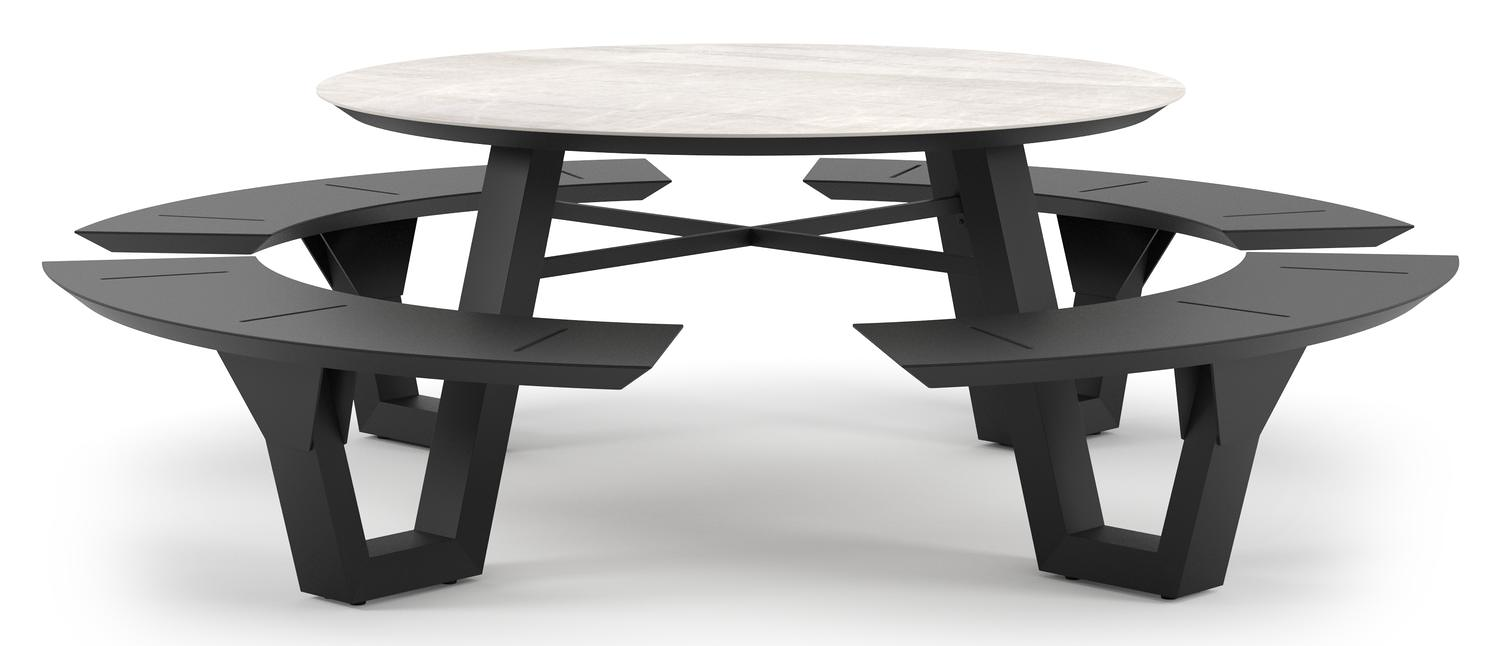 Rondino picknicktafel rond in zwart aluminium en volkeramiek Taj Mahal - Dia. 236 x H 71.5 cm