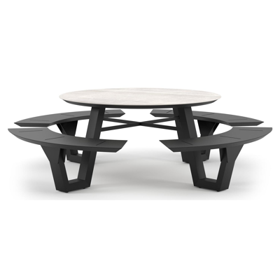 Rondino picknicktafel rond in zwart aluminium en volkeramiek Taj Mahal - Dia. 236 x H 71.5 cm