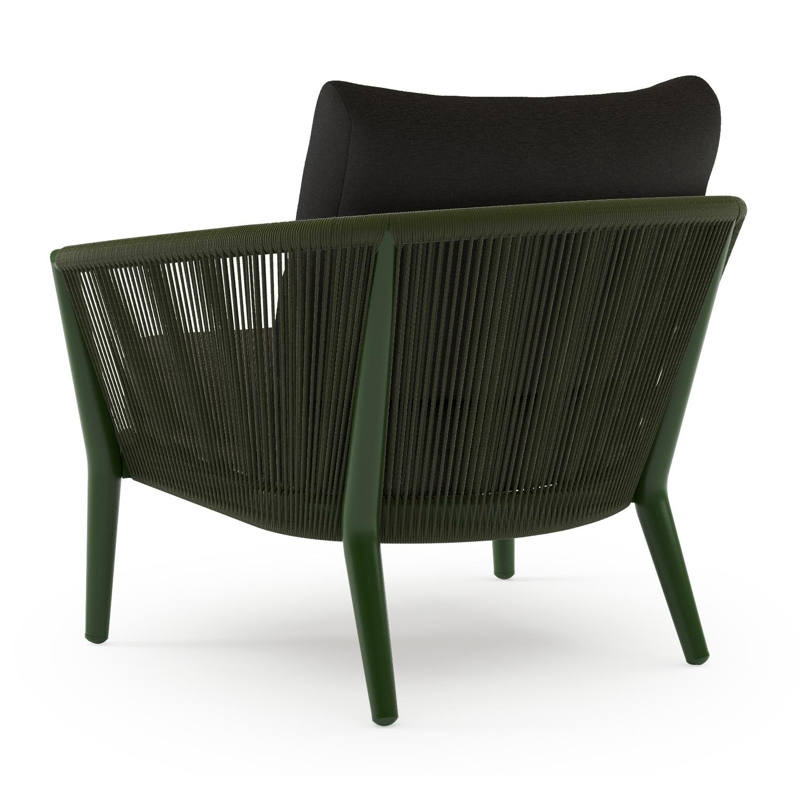 Orso loungestoel in groen aluminium en groen verticaal geweven ronde rope met Heritage Char all weather sunbrella® luxe kussen