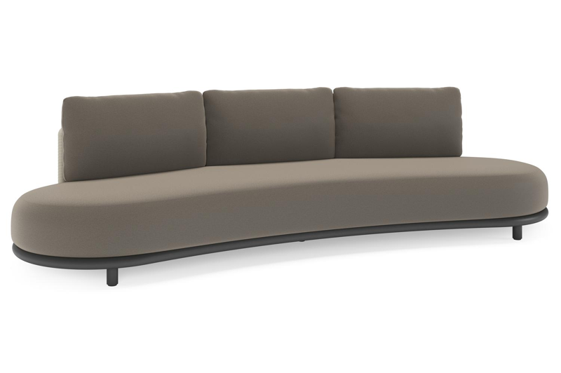 Lomano loungebank in zwart aluminium en beige verticaal geweven luxe vlakke rope met Natte Carbon Beige all weather sunbrella® luxe