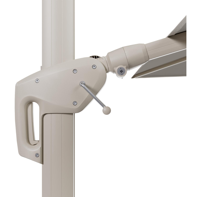 Parasol pendant Minore avec fonction tilt en aluminium beige et toile de parasol All Weather Sunbrella® Luxe Lopi Marble - Lg.1: 350 x Lg.2: 350 cm (sans pied de parasol