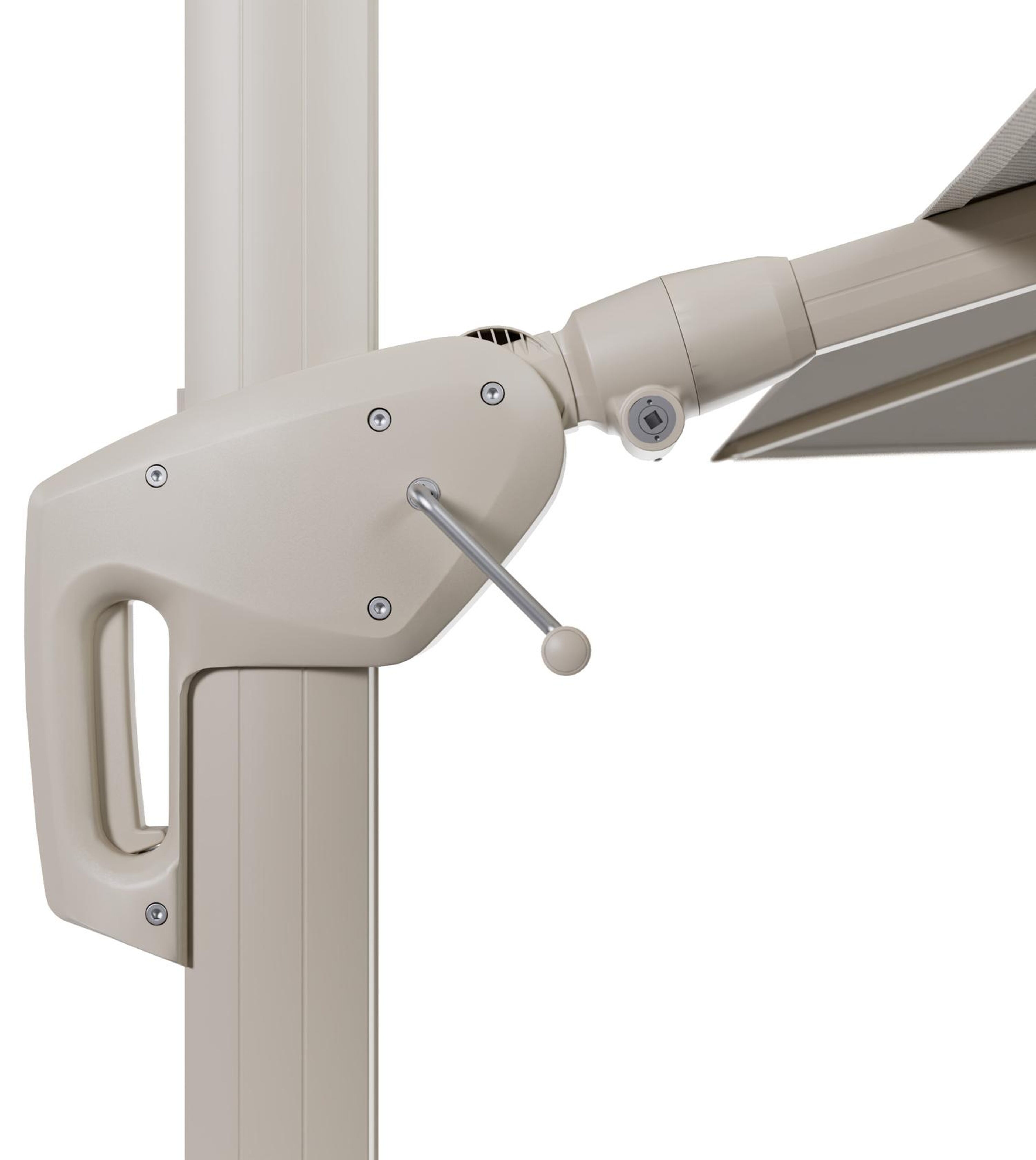 Parasol pendant Minore avec fonction tilt en aluminium beige et toile de parasol All Weather Sunbrella® Luxe Lopi Marble - Lg.1: 350 x Lg.2: 350 cm (sans pied de parasol