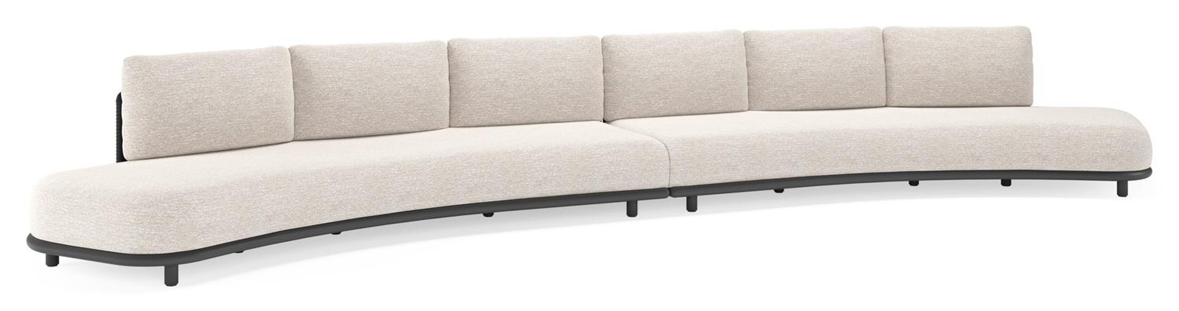 Lomano loungebank in zwart aluminium en beige verticaal geweven luxe vlakke rope met tundra sand all weather sunbrella® luxe kussen