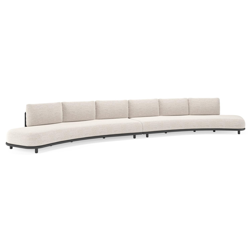 Lomano loungebank in zwart aluminium en beige verticaal geweven luxe vlakke rope met tundra sand all weather sunbrella® luxe kussen