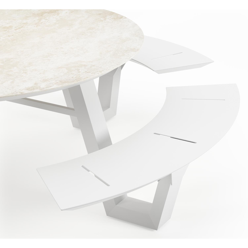 Table de pique-nique Rondino ronde en aluminium blanc et céramique pleine Rapolano Diam. 148 cm