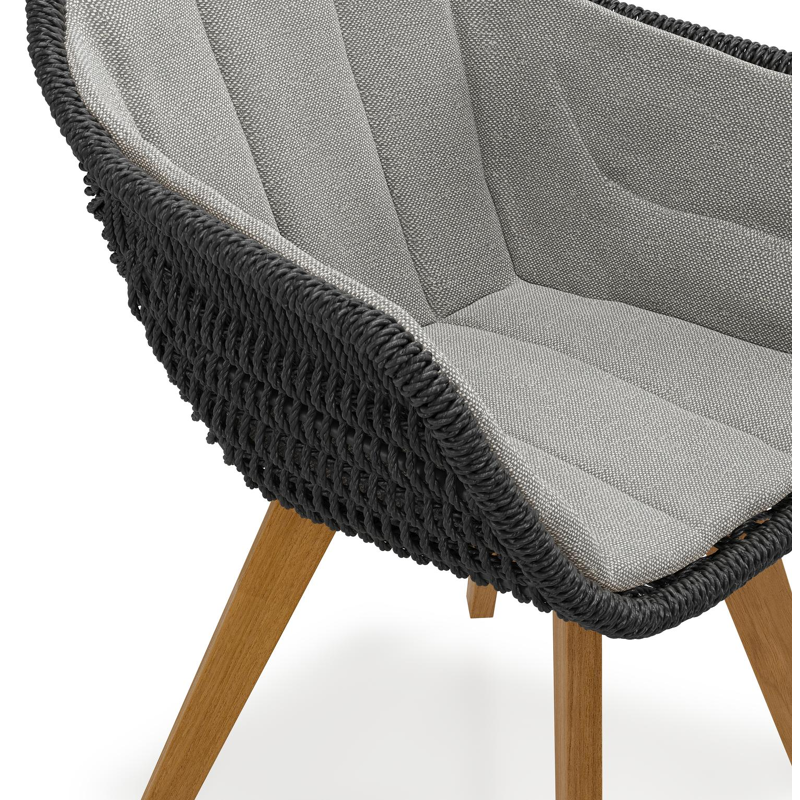 Pagino tuinstoel in teak en zwart ronde wicker met zitkussen in All Weather Sunbrella® Luxe Savane Zinc