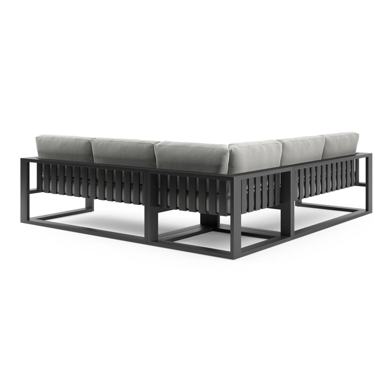 Salon de jardin d'angle Verato en aluminium noir et coussins en all weather sunbrella® luxe savane nimbus