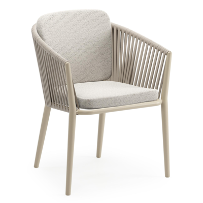 Chaise de jardin Orso en aluminium beige et corde plate tissée verticalement beige avec coussin en All Weather Solica Firenze Natural
