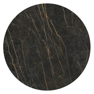 Table de basse Amico ronde en aluminium beige et céramique pleine Black Obsession - Diam. 110 x Haut. 28 cm