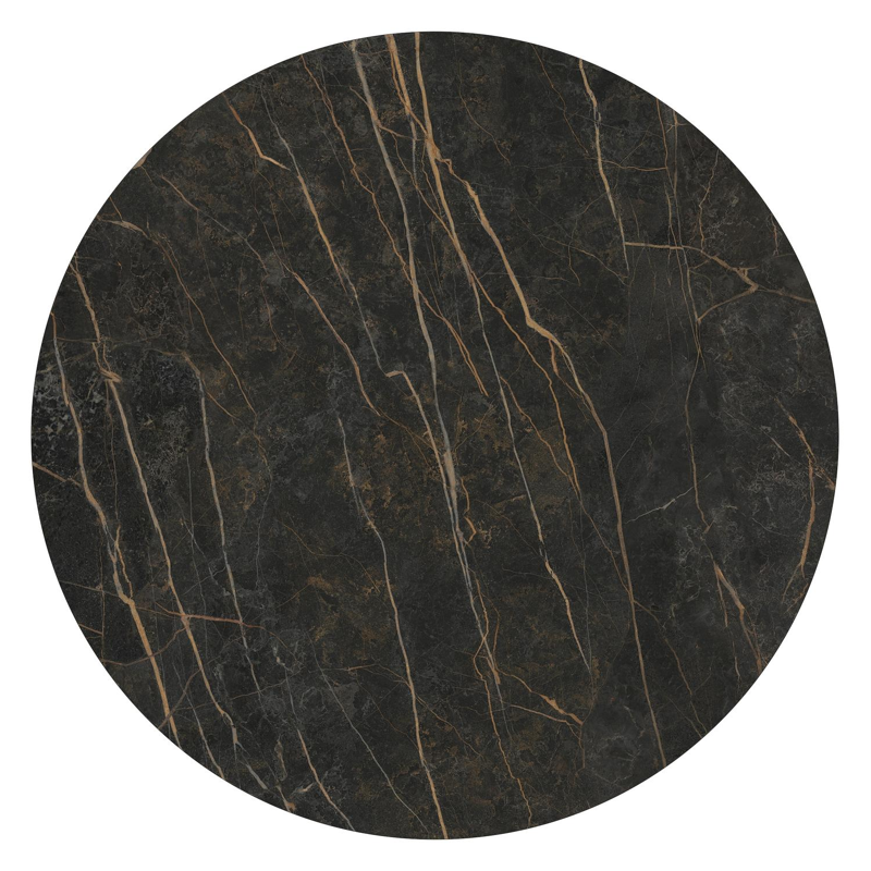 Table de basse Amico ronde en aluminium beige et céramique pleine Black Obsession - Diam. 110 x Haut. 28 cm