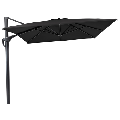 Parasol pendant Minore avec fonction tilt en aluminium noir avec toile de parasol en all weather sunbrella® luxe solid black - Larg1 300 x Larg2 400 cm (sans pied de parasol)