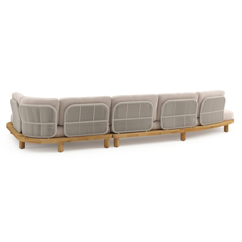 Salon de jardin d'angle Donato en teck et corde ronde tissée verticalement beige et coussins en all weather sunbrella® luxe Wander Pilat