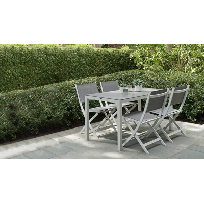 Piemonte (Cerano) plooistoel in wit aluminium en grijs comfort textilene