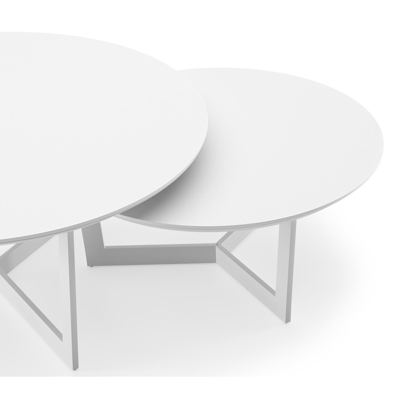 Lacrima loungetafels in wit aluminium en arctic white volkeramiek - Dia. 85/65 x H 35/30 cm
