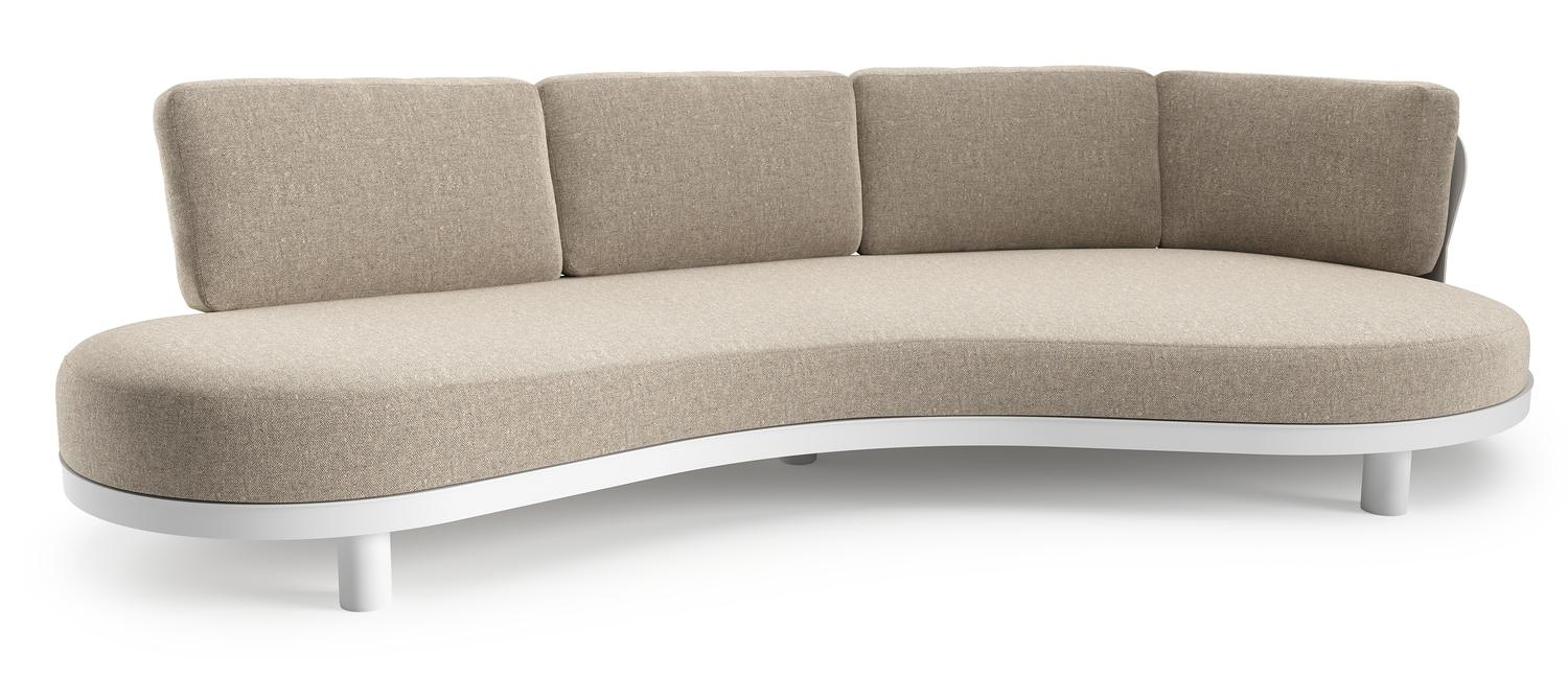 Canapé de jardin Donato en aluminium blanc et coussins en all weather sunbrella® luxe chartres pewter