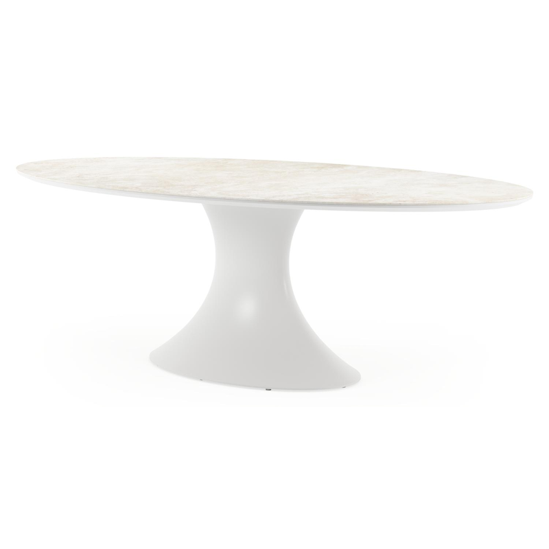 Table de jardin Fano ovale en aluminium blanc et céramique pleine Rapolano Lg. 240 x Lrg. 135 cm