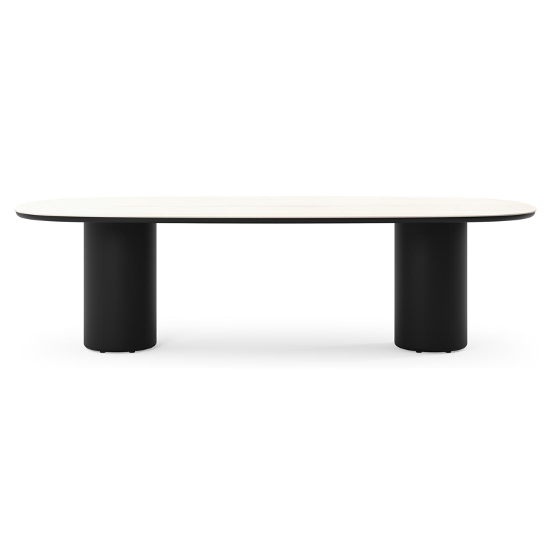 Table de jardin Amico bombo en aluminium noir et céramique pleine Travertino Bianco - Lg. 270 x Lrg. 125 x Haut. 74 cm