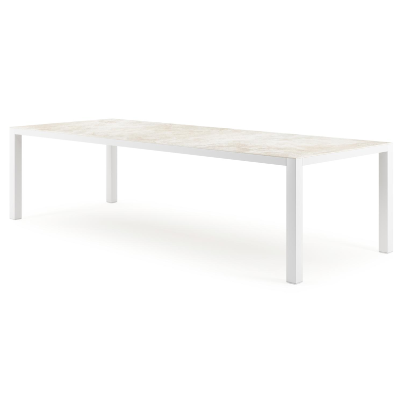 Como tuintafel rechthoekig in wit aluminium en volkeramiek Rapolano L 280 x B 110 cm